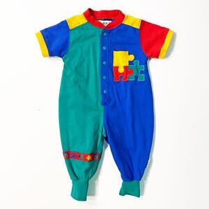 Vintage 1990s Gymboree Colorblock Puzzle Pieces One-Piece Romper for Newborns